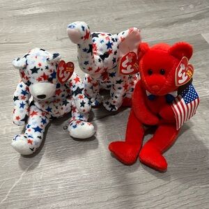 Vintage Ty Beanie Babies Red and Star-Patterned Bears and Rare Elephant